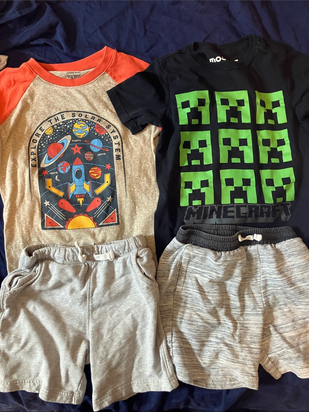 Carter's shorts jumping beans shirt and shorts and minecraft creeper shirt